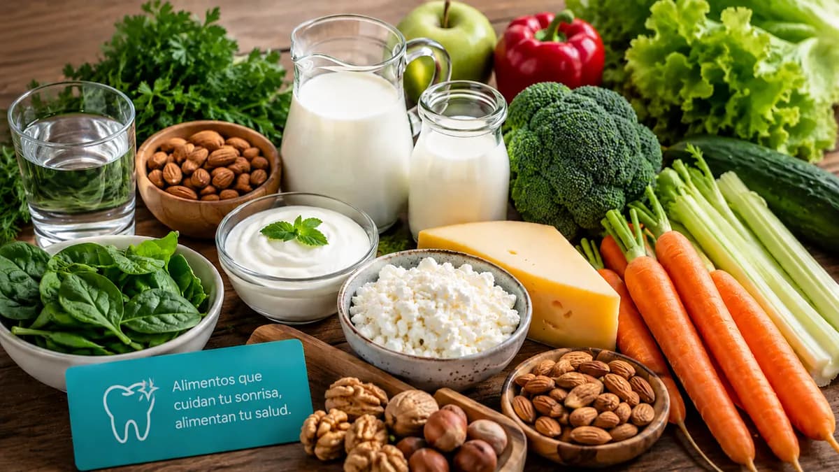 Alimentos saludables para los dientes: lácteos, vegetales, frutos secos y agua