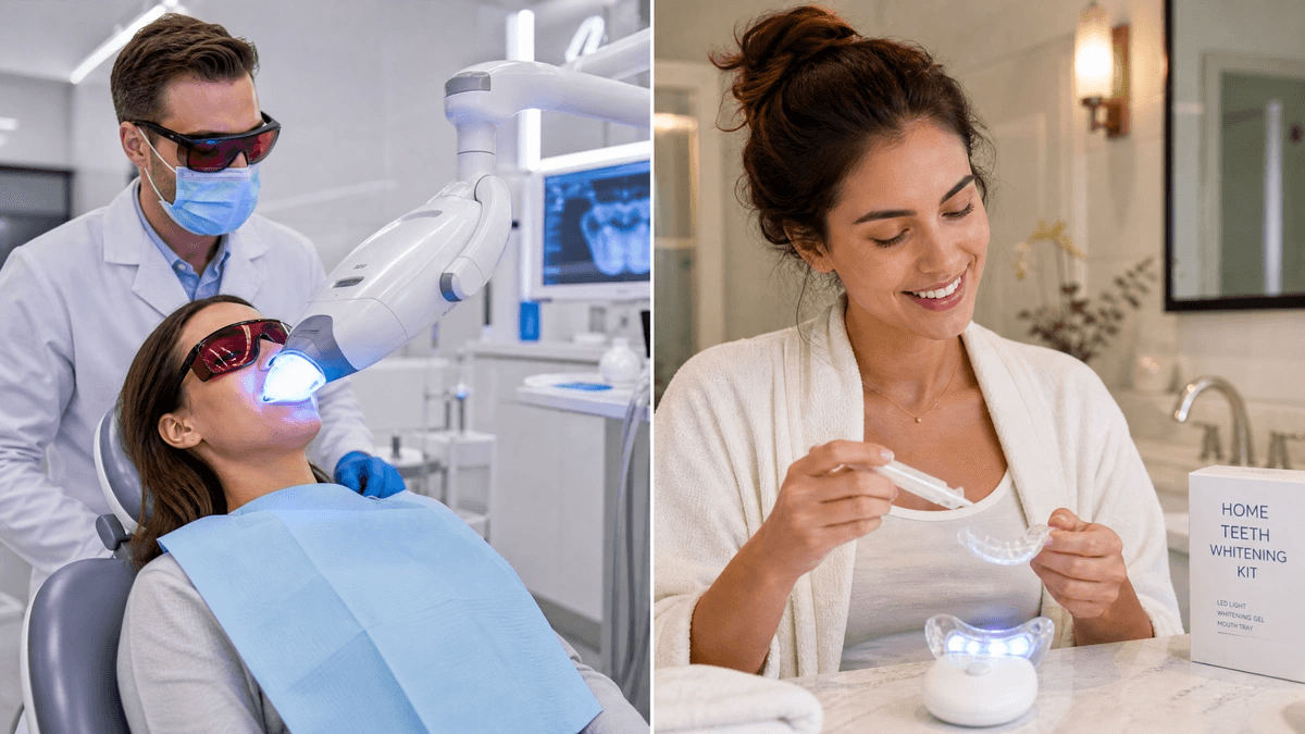 Blanqueamiento dental profesional en clínica comparado con kit de blanqueamiento en casa