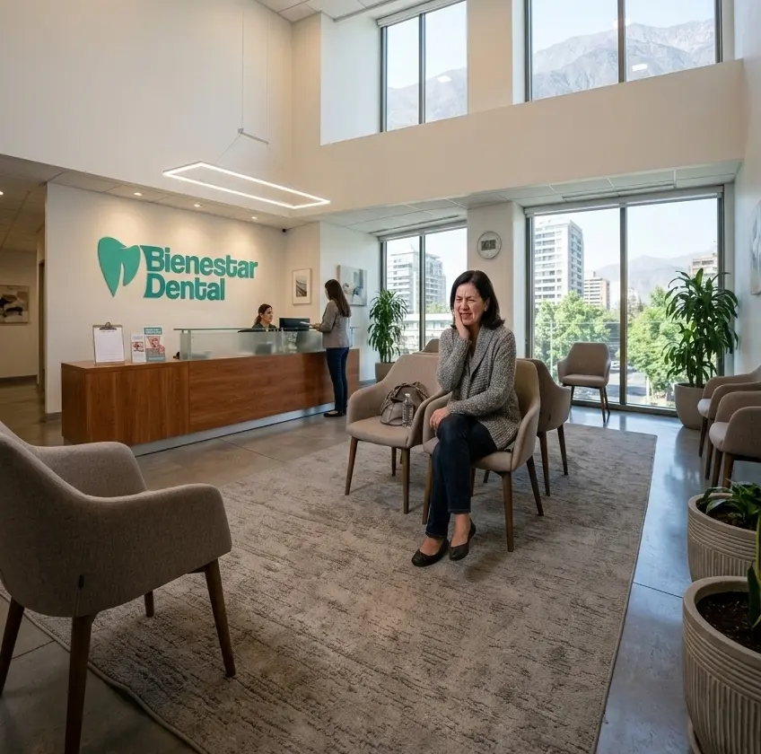 Persona con dolor dental urgente en clínica dental de Providencia