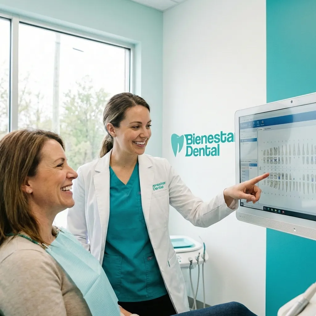 Doctora atendiendo consultas de paciente en Bienestar Dental