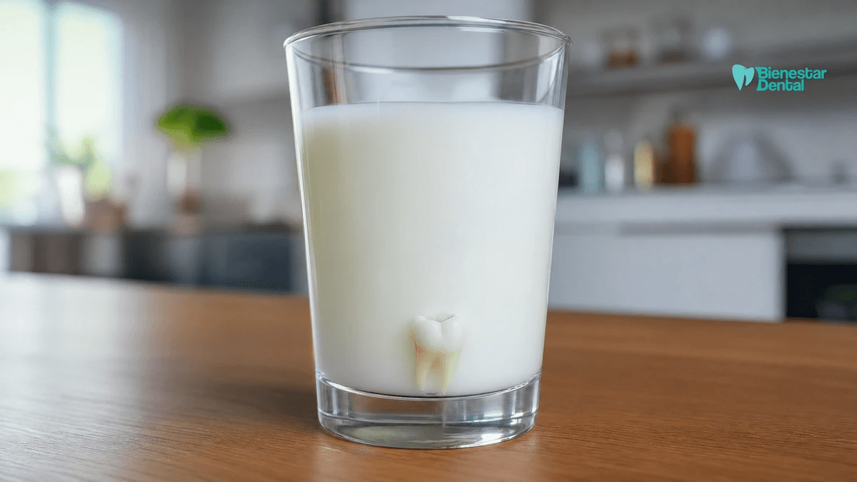 Diente avulsionado conservado en leche para preservación tras trauma dental