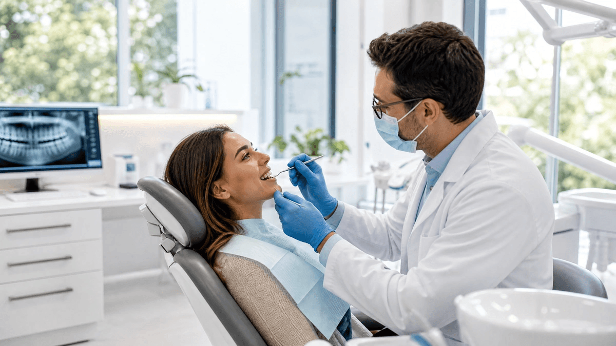 Paciente relajado en sillón dental moderno durante un tratamiento de endodoncia