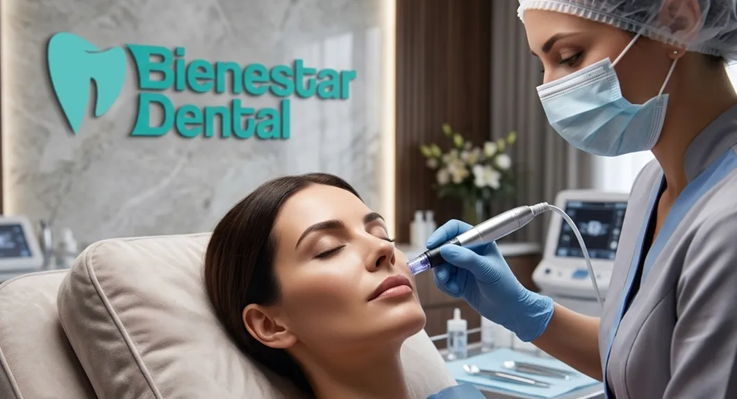 Mujer recibiendo tratamiento de estética facial no quirúrgico en clínica moderna en Providencia con profesional aplicando el procedimiento